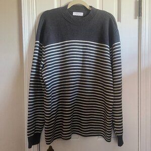 Everlane Men's Gray Merino Striped Crew Neck Sweater Wool - XL